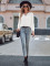 Fashionable solid color slim fitting V-neck ribbon long sleeved top