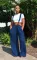 Fashionable casual wide leg two piece shoulder strap pants