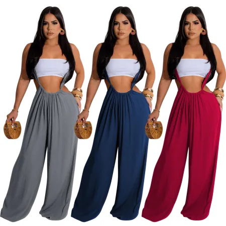 Fashionable casual wide leg two piece shoulder strap pants