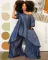 Fashionable imitation denim large swing clothes wide leg pants two-piece set