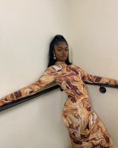 Pleated sexy printed casual dress