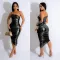 Fashionable and sexy drawstring pleated dress with diagonal collar