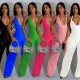 Fashionable open back deep V pleated hanging neck jumpsuit