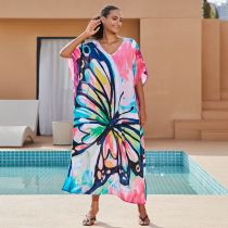 Fashionable printed holiday long dress, cover up dress