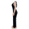 Fashionable open back deep V pleated hanging neck jumpsuit