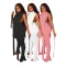 Fashion pile neck lace up pleated casual two-piece set