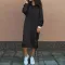 Fashionable hooded sweater mid length skirt