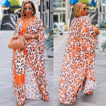 Fashion Large Printed Irregular Cardigan Loose Pants Two Piece Set