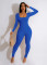 New Rib Invisible Zipper Square Neck Bubble Sleeve Long Sleeve Sexy Slim Fit Jumpsuit