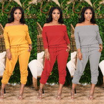 Stylish loose fitting one shoulder casual two-piece set