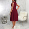 Sexy and fashionable solid color U-neck flare dress