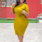 Fashionable solid color buttocks wrapped large V-neck dress