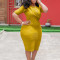 Fashionable solid color buttocks wrapped large V-neck dress
