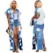 Fashionable washing and splicing multi bag machine eye chain denim jacket