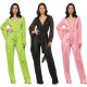 Fashionable pleated mesh sleeve V-neck belt casual jumpsuit