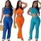 Round neck sleeveless sexy exposed navel fashion torn knit set