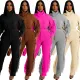 Fashion Casual Solid Knitted Long Sleeve High Neck Tassel Set