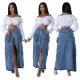 Fashionable high waisted front slit denim skirt