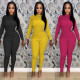 Round neck casual long sleeved pants pit strip 2-piece set