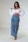 Fashionable high waisted front slit denim skirt