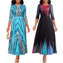 Sexy and fashionable striped printed quarter three sleeve dress