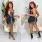 Fashionable solid color mesh hot diamond strap short dress