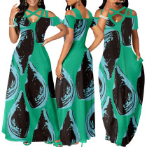Sexy and fashionable digital printed loose fitting short sleeved dress