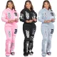 Fashion casual positioning printed sweater thickened two-piece set
