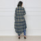 Fashionable plaid button pocket long sleeved coat with waistband
