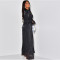 Fashionable round neck long sleeved loose lace up satin long dress