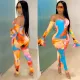 Sexy multi-color printed off shoulder jumpsuit