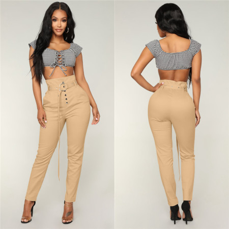 Fashion slim fitting solid color leggings with waistband