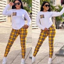 Casual and fashionable slim fitting classic plaid printed pants set