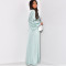 Fashionable round neck long sleeved loose lace up satin long dress