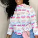 Fashionable color matching love printed long sleeved T-shirt
