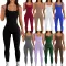 Sexy Threaded Square Neck Open Back Hip Lifting Sports Jumpsuit
