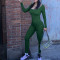 Sexy Threaded Square Neck Open Back Hip Lift Slim Fit Sports Jumpsuit