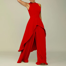Sexy Large OL Sleeveless Irregular Top Wide Leg Pants Two Piece Set