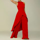 Sexy Large OL Sleeveless Irregular Top Wide Leg Pants Two Piece Set
