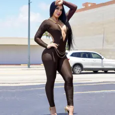 Fashionable and Sexy Spicy Girls' Backless Tight Jumpsuit
