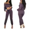 Fashionable solid color exposed navel top rubber band pants casual set