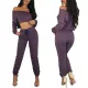 Fashionable solid color exposed navel top rubber band pants casual set