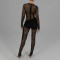 Sexy and fashionable hollow out lace perspective long sleeved jumpsuit