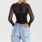 Sexy and fashionable mesh patchwork zipper perspective short top