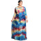Fashionable and colorful printed round neck oversized floor length dress