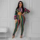 Fashion Stripe Printed Open Umbilical Top Tight Two Piece Set