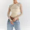 Sexy and fashionable mesh patchwork zipper perspective short top