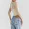 Sexy and fashionable mesh patchwork zipper perspective short top
