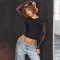 Sexy and fashionable mesh patchwork zipper perspective short top