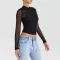 Sexy and fashionable mesh patchwork zipper perspective short top